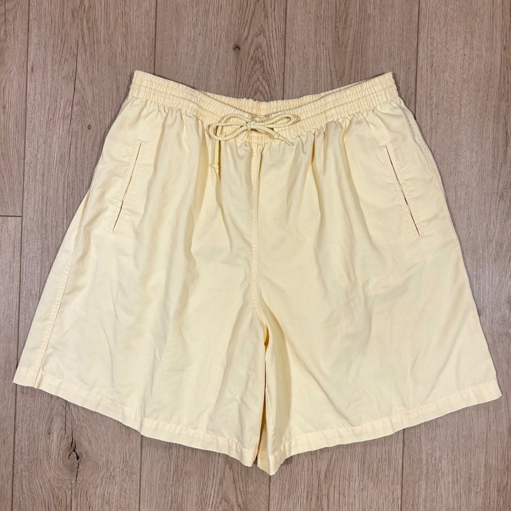 CB Casual Petite Womens PL Pastel Yellow Elastic Drawstring Shorts Vintage 90s